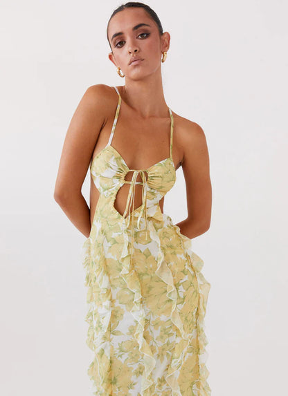 Sunset Kisses Ruffle Maxi Dress